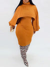 Gorgeousladie Knit Poncho & Sweater Dress Set