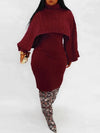 Gorgeousladie Knit Poncho & Sweater Dress Set