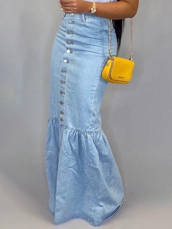 Gorgeousladie Button-Down Denim Skirt