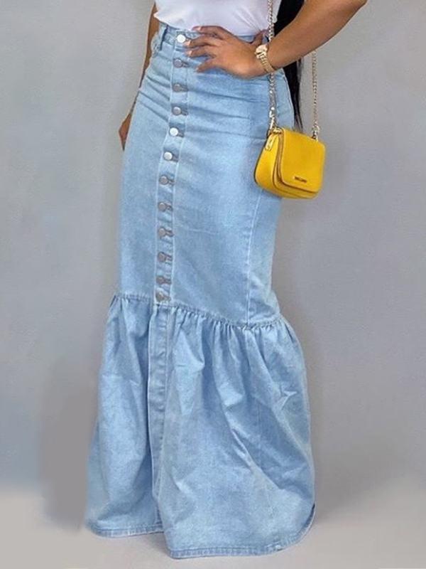 Gorgeousladie Button-Down Denim Skirt