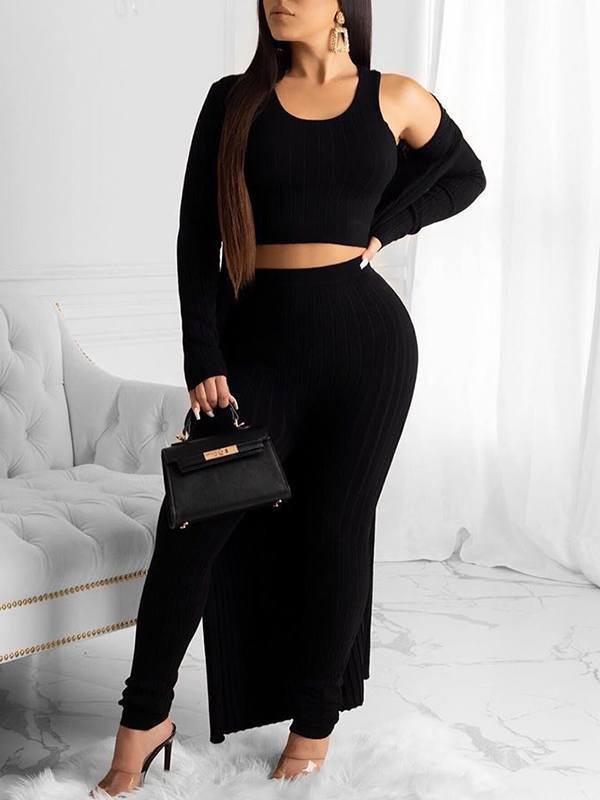 Gorgeousladie Ribbed Cardigan & Pants Set