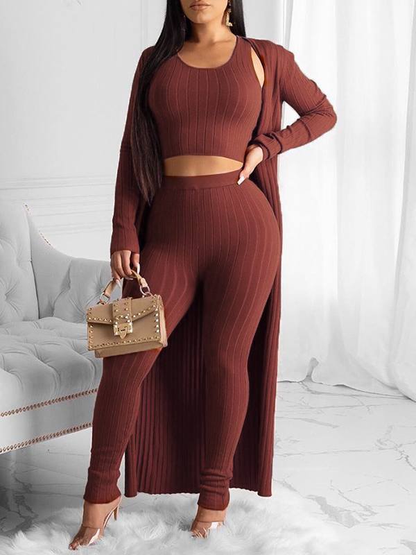 Gorgeousladie Ribbed Cardigan & Pants Set