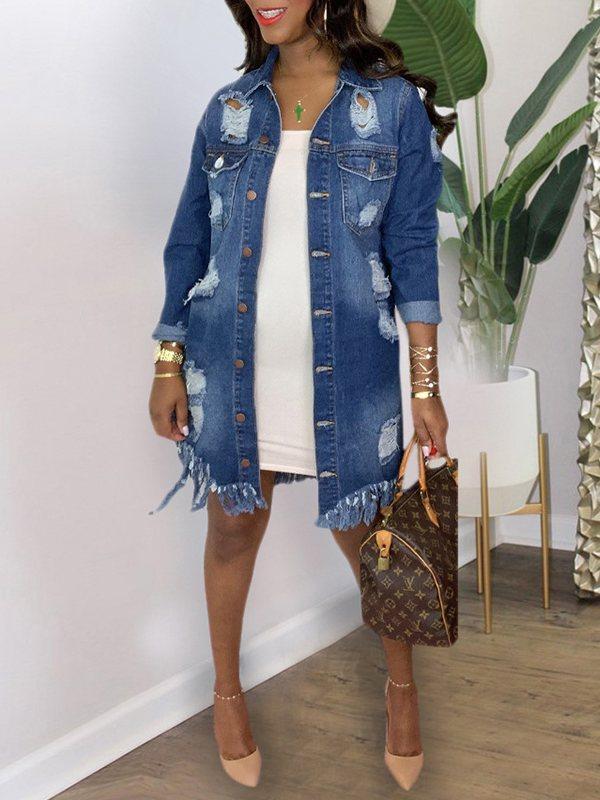 Gorgeousladie Distressed Fringe Denim Jacket