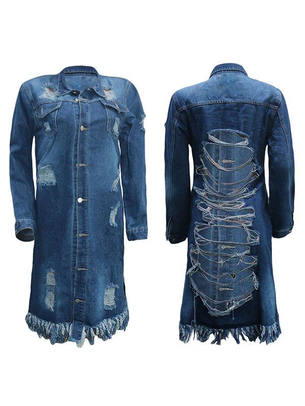 Gorgeousladie Distressed Fringe Denim Jacket