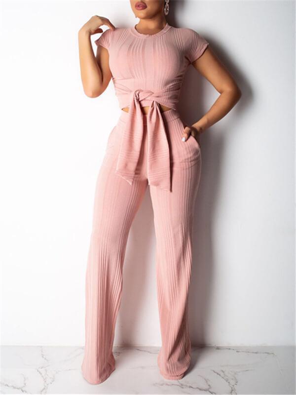 Ribbed Tied Top & Pants Set