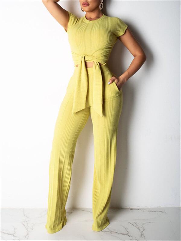 Ribbed Tied Top & Pants Set