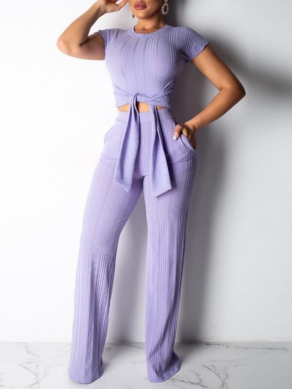 Ribbed Tied Top & Pants Set
