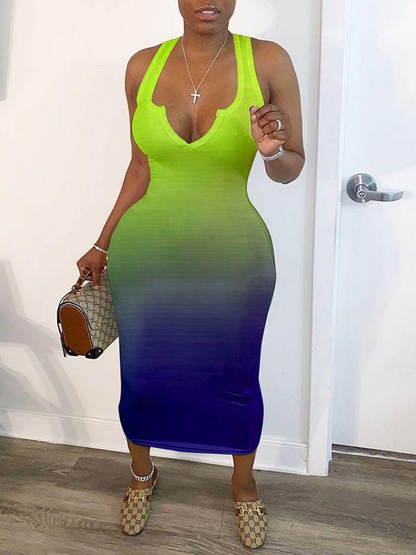 Gorgeousladie V-Neck Gradient Dress