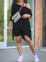 Gorgeousladie Asymmetric Top & Biker Shorts Set