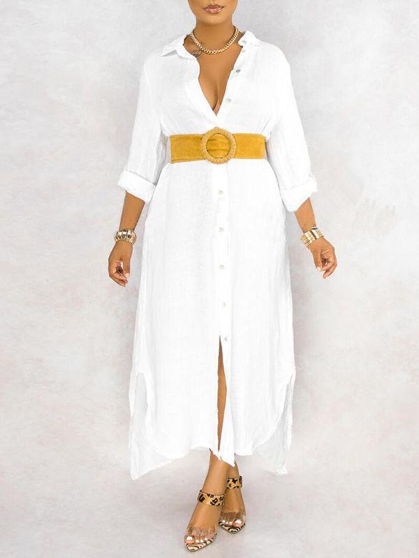 Gorgeousladie Button-Down Side-Slit Shirt Dress
