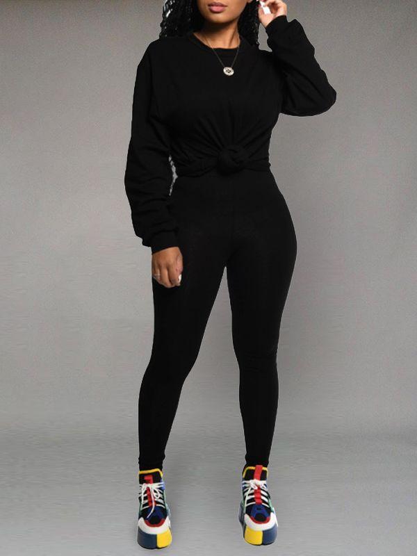 Gorgeousladie Solid Sweatshirt & Leggings Set