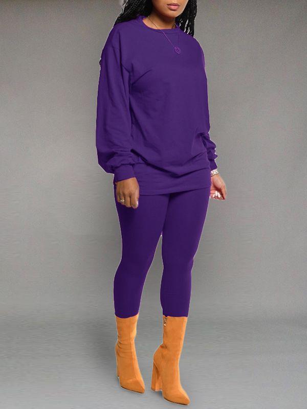 Gorgeousladie Solid Sweatshirt & Leggings Set