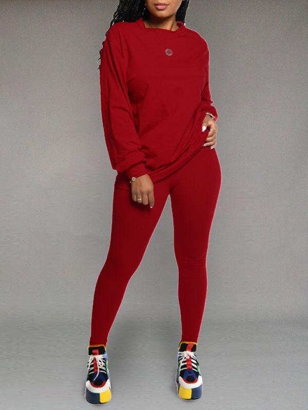 Gorgeousladie Solid Sweatshirt & Leggings Set