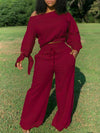 Gorgeousladie Solid Sweatshirt & Wide-Leg Pants Set