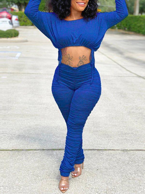 Gorgeousladie Drawstring Top & Ruched Pants Set