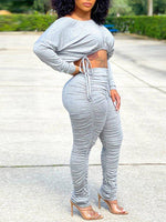 Gorgeousladie Drawstring Top & Ruched Pants Set