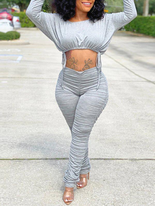 Gorgeousladie Drawstring Top & Ruched Pants Set