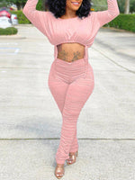 Gorgeousladie Drawstring Top & Ruched Pants Set