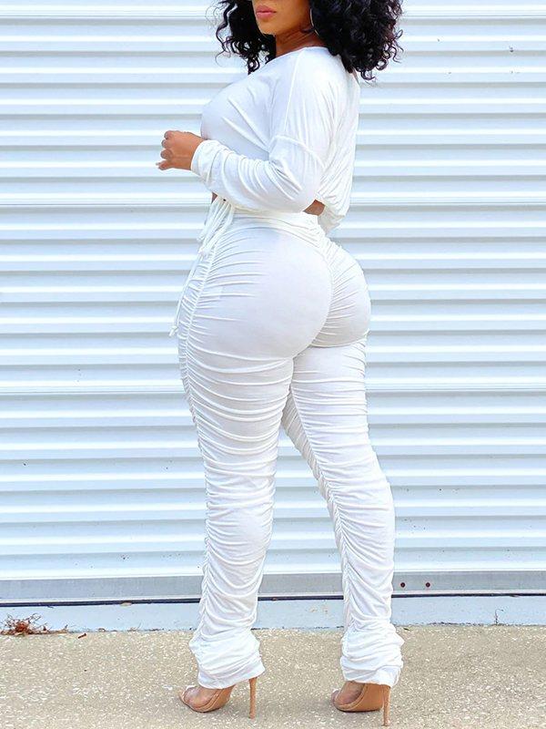 Gorgeousladie Drawstring Top & Ruched Pants Set