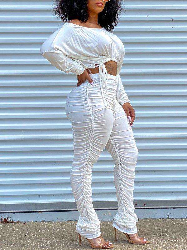 Gorgeousladie Drawstring Top & Ruched Pants Set