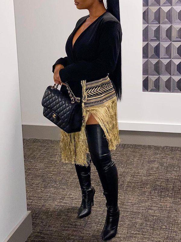 Gorgeousladie Fringe Combo Wrapped Blazer