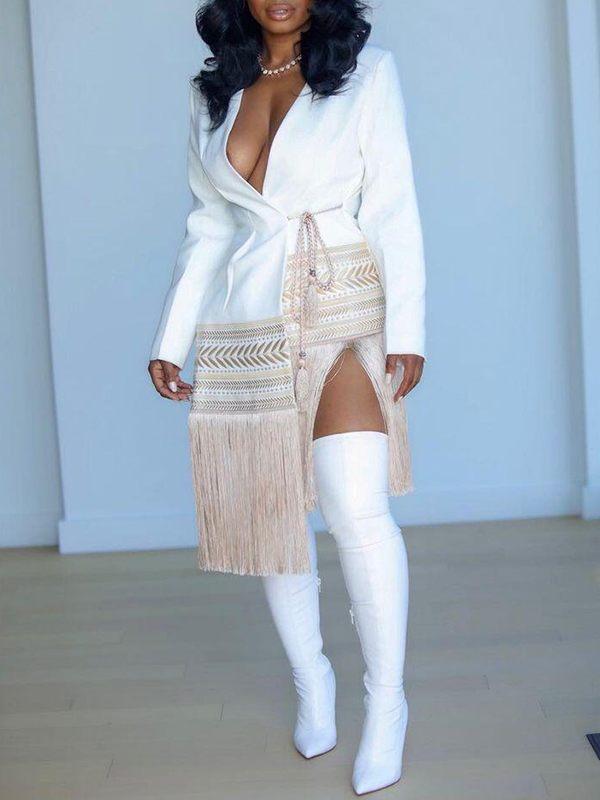 Gorgeousladie Fringe Combo Wrapped Blazer