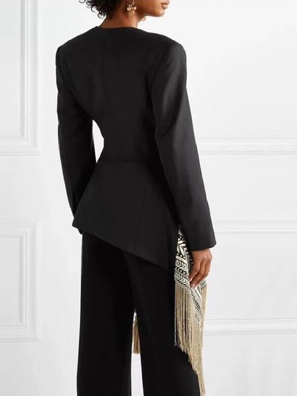 Gorgeousladie Fringe Combo Wrapped Blazer