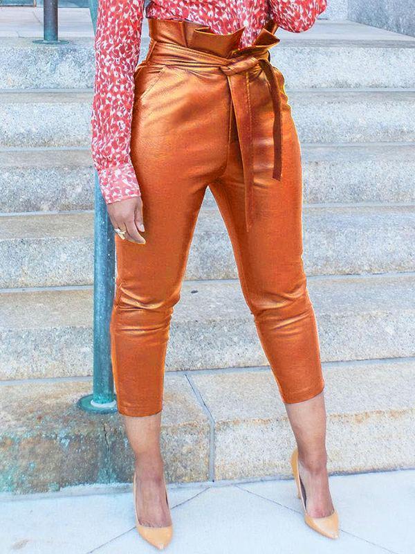 Gorgeousladie Belted Faux-Leather Pants