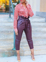 Gorgeousladie Belted Faux-Leather Pants