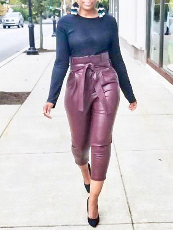 Gorgeousladie Belted Faux-Leather Pants