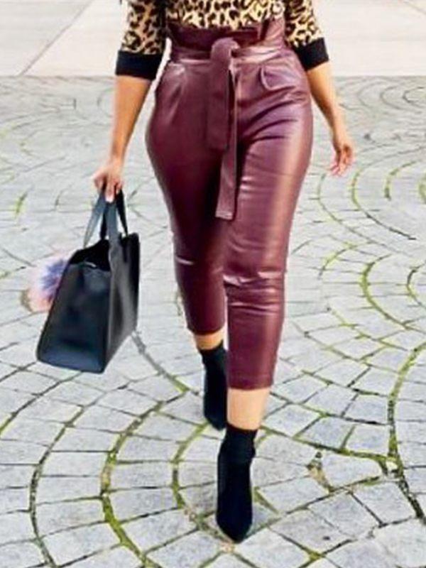 Gorgeousladie Belted Faux-Leather Pants