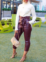 Gorgeousladie Belted Faux-Leather Pants