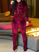 Gorgeousladie Velvet Ruched Jacket & Pants Set