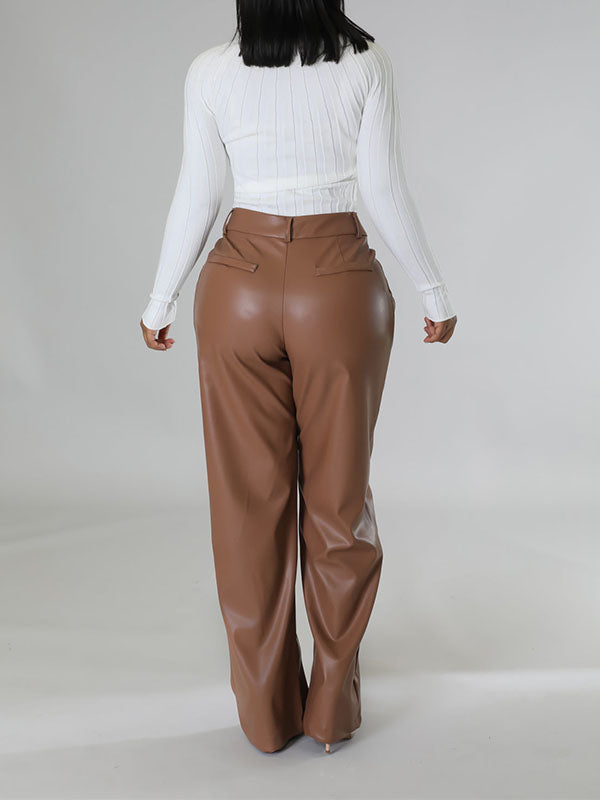 Gorgeousladie Wide-Leg Faux-Leather Pants