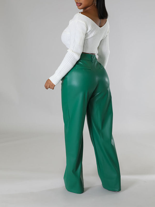 Gorgeousladie Wide-Leg Faux-Leather Pants
