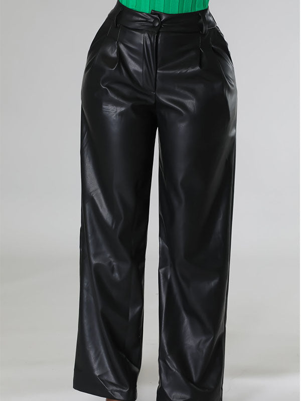 Gorgeousladie Wide-Leg Faux-Leather Pants